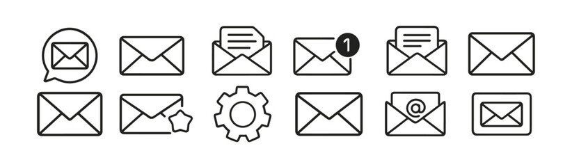 Mail icon, envelope, message symbol, email communication, letter sign, vector illustration, isolated cutout, inbox mailer, flat icon, minimalist icon, postal icon design.