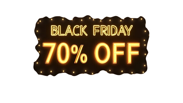 Black Friday Sale Neon Sign 70 Percent Off Amber Yellow Lights Dark Background Isolated Cutout P N G 4 K H D 2025 Social Media Download