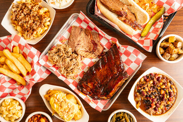 Barbecue food flat lay composition