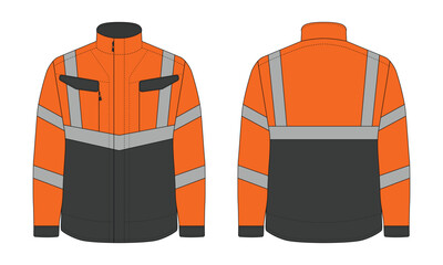 High visibility safety jacket template front and back view