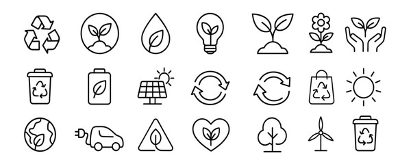 Ecology icon set, ecofriendly icon, nature symbols, environmental vector illustration, green concept, sustainability, conservation, organic, leaf, earth, clean energy, vector illustration.