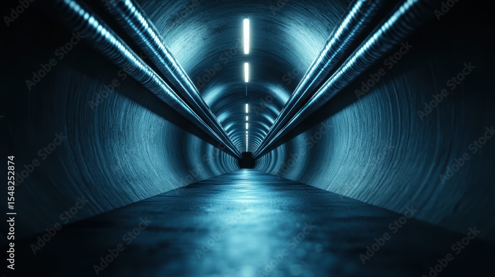 Aufkleber a dramatic perspective view of a long tunnel illuminated by bright lights, creating a striking visua