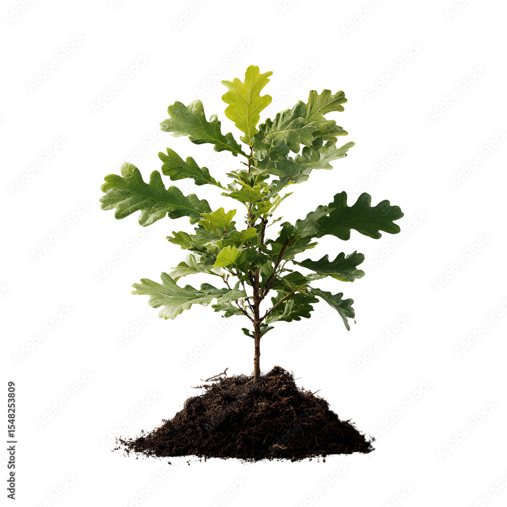 Poster oak tree sapling isolated on transparent background