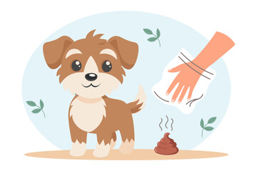 Obraz premium Clean up after your pet. Dog and hygienic bag for dog waste. Pet care, environmental awareness and waste disposal. Illustration.