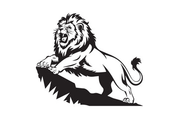 Roaring Lion Standing on Rock Vector Silhouette Design