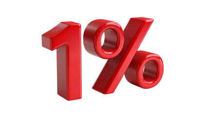 Red 1 percent symbol on transparent background, PNG