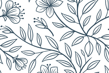 Seamless Floral Pattern with Vibrant Blossoms and Delicate Leaves for Elegant Textile and Wallpaper Designs