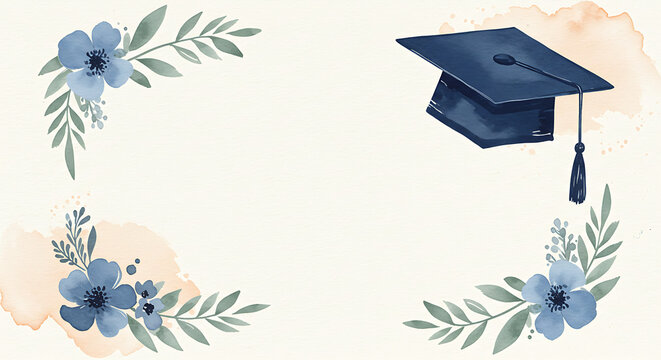 Elegant Graduation Announcement with Floral Accents and a Stylish Graduation Cap Watercolor Design for Special Occasions