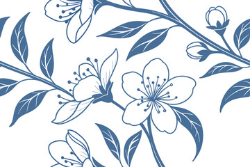 Seamless Floral Pattern with Vibrant Blossoms and Delicate Leaves for Elegant Textile and Wallpaper Designs