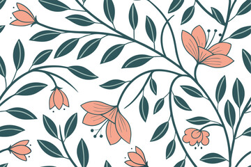 Seamless Floral Pattern with Vibrant Blossoms and Delicate Leaves for Elegant Textile and Wallpaper Designs