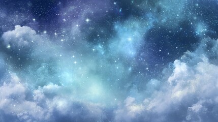 Obraz premium Serene night sky with stars and clouds in a celestial landscape