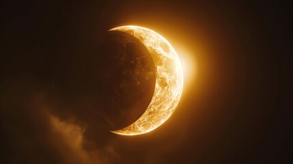 Fototapeta premium Fiery solar eclipse casting golden light in dramatic celestial sky