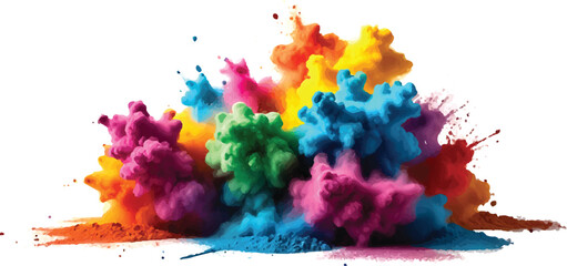 Colorful holi powder on white background. Colorful vibrant rainbow holi paint color powder explosion with bright colors isolated white background. colorful mixed rainbow powder explosion,
