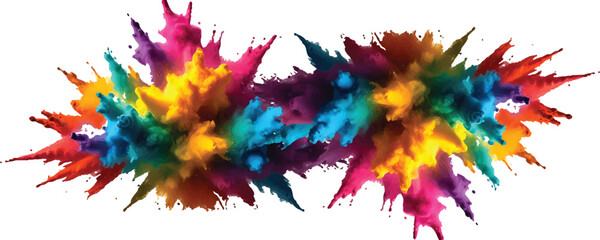 Colorful holi powder on white background. Colorful vibrant rainbow holi paint color powder explosion with bright colors isolated white background. colorful mixed rainbow powder explosion,
