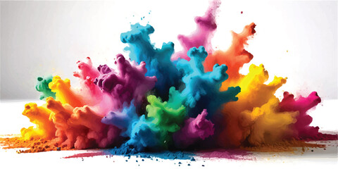 Colorful holi powder on white background. Colorful vibrant rainbow holi paint color powder explosion with bright colors isolated white background. colorful mixed rainbow powder explosion,
