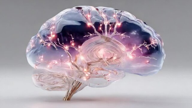 Anatomical representation of a transparent human brain with illuminated neurons