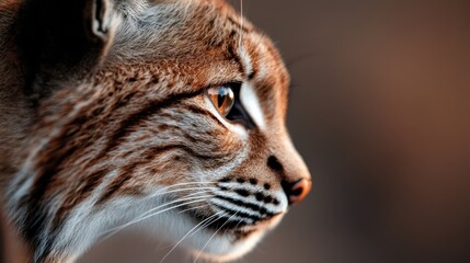 Fototapeta premium A close-up profile of a lynx, highlighting its captivating eyes and intricate fur patterns, portraying the beauty of wild animals in their natural environment.
