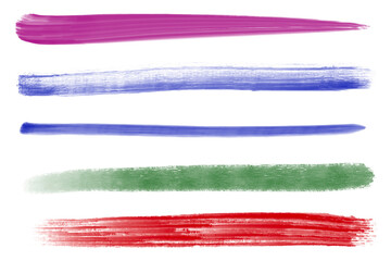 Obraz premium Set of thick dry brush strokes isolated on transparent background. Acrylic, oil painting textures, hand drawn thick lines, banners, sketchy horizontal lines, black ink marks 