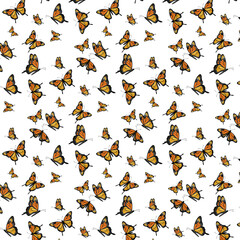 Seamless pattern vector illustration with flying birds and butterflies on white background