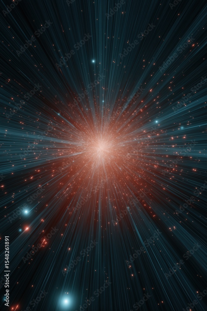 Poster dynamic cosmic explosion with radiating starburst and sparkling particles