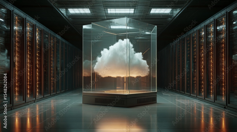 Poster digital cloud computing server room technology abstract futuristic data center cloud storage network