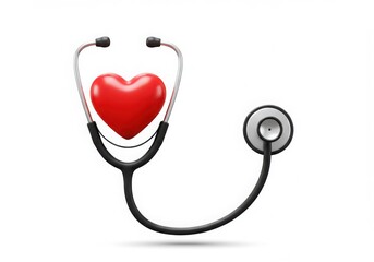 Stethoscope with red heart shape isolated on white background