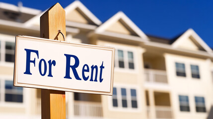 Obraz premium Apartment Available for Rent: A sign in front of a building indicates rental availability, inviting potential tenants to inquire about leasing opportunities.