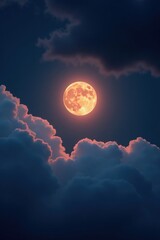 Super strawberry moon, reddish full moon on a summer night.