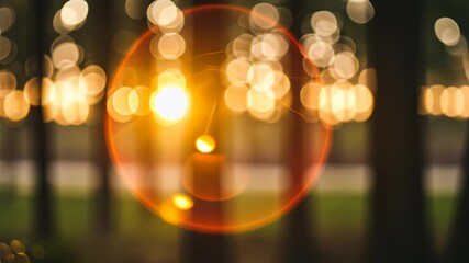 Glowing sunset through trees with lens flare and bokeh effect in tranquil forest - Powered by Adobe