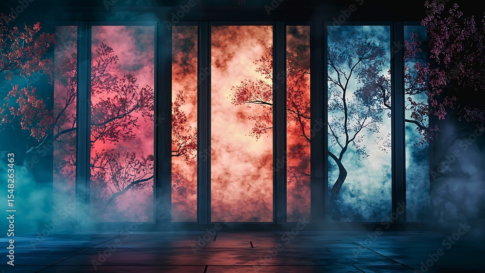 Poster a mesmerizing abstract display of nature captured in vibrant panels, inviting viewers to explore dif