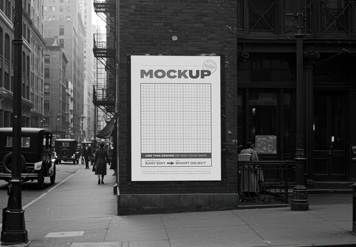 Big Vertical Sign Mockup on Old Style Vintage Street