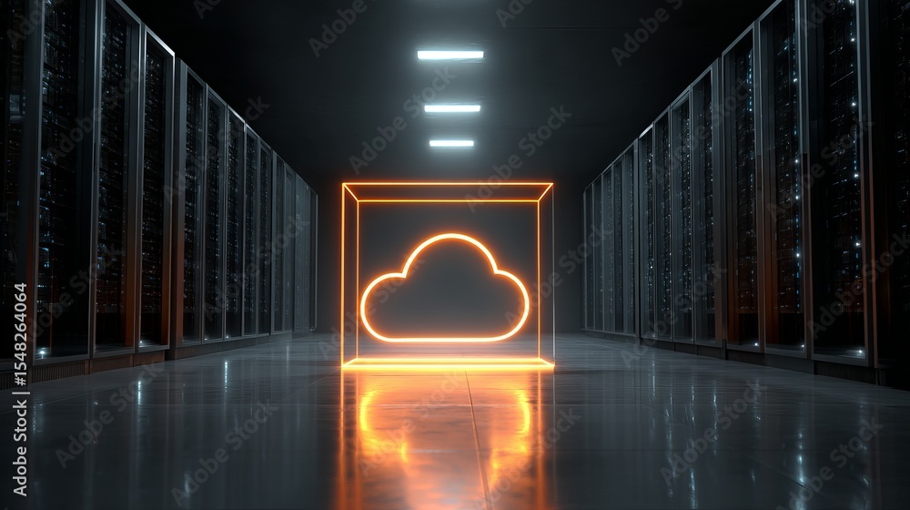 Poster futuristic cloud server room neon glow digital technology data center abstract network infrastructur
