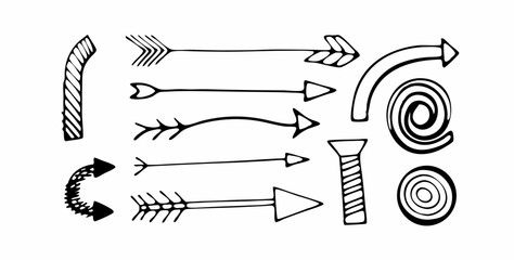 Hand Drawn Doodle Arrow and Swirl Set - Black and White Elements