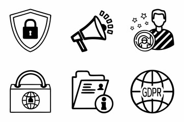 Security and data protection icons isolated on white background