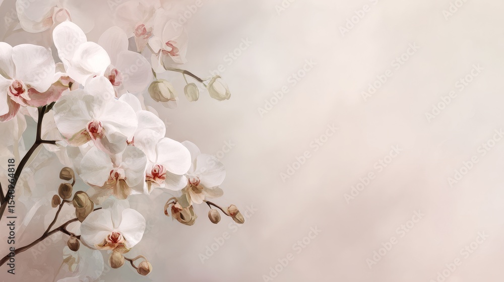 Poster elegant white orchids in soft focus with delicate background