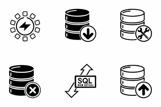Database sql and server icons isolated on white background