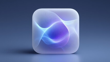 Abstract 3d icon with flowing shapes and neon blue-purple gradient in a smooth square design