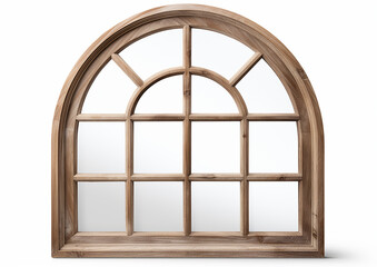Obraz premium An arched wooden window with double-glazed panes against a white background