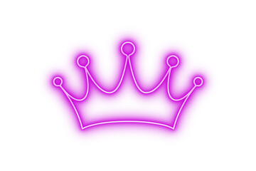 Purple pink neon crown icon with glowing effect on transparent background for queen king prince princess royalty monarchy casino club signboard vector design element