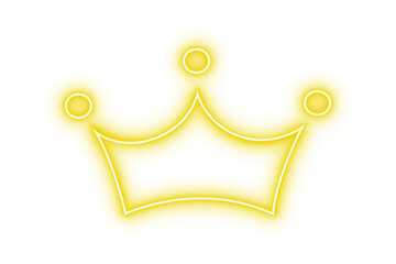 Yellow neon crown icon with glowing effect on transparent background for queen king prince princess royalty monarchy casino club signboard vector design element