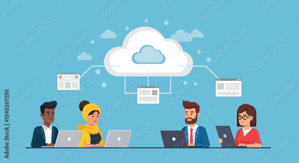 Aufkleber cloud computing collaboration teamwork and data sharing in the digital workplace