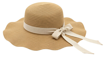 Isolated Straw Sun Hat with Ribbon