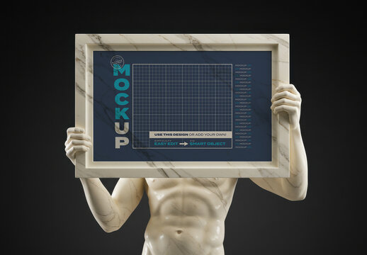 Greek Statue Holding Horizontal Frame Photo Poster Mockup