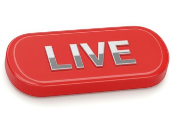 Red live button with metallic letters isolated on white background