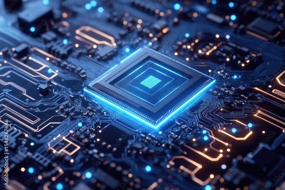 Poster close-up of a circuit board with a central processor
