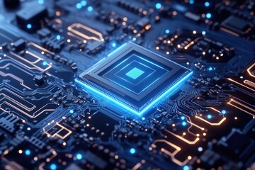 Fototapeta premium Close-up of a circuit board with a central processor