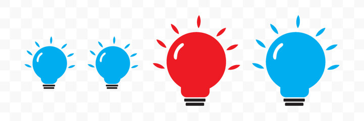 A set of light bulb icon on white background. Idea symbol. Electric lamp, light, innovation, solution, creative thinking, electricity. modern illustration