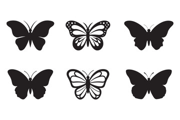 set of vector butterfly monarch icon silhouette illustration isolated on white background