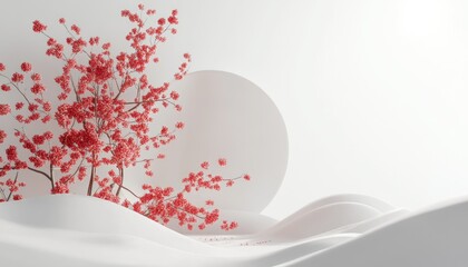 Artistic 3D Render Red Flowers on a Pure White Canvas on white background
