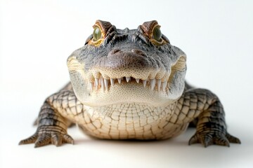 Fototapeta premium Stunning Close-up of a Fierce Alligator with Sharp Teeth and Bright Eyes, Capturing the Beauty of Nature's Reptilian Predators